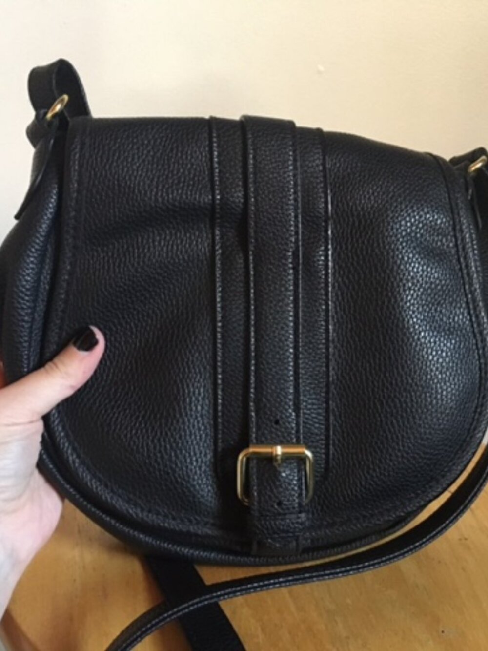 Merona Target Black Faux Leather Buckle Saddle Bag